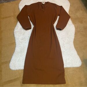 Eddie Bauer rust orange maxi ankle heavy knit cotton long sleeve cabin dress